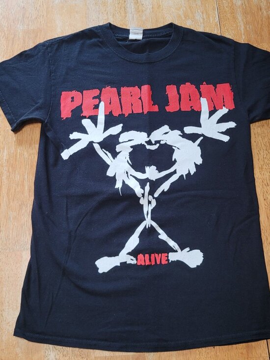 Small Vintage 90s Pearl Jam Alive Stick Man Black Concert Graphic T Shirt - Picture 1 of 8